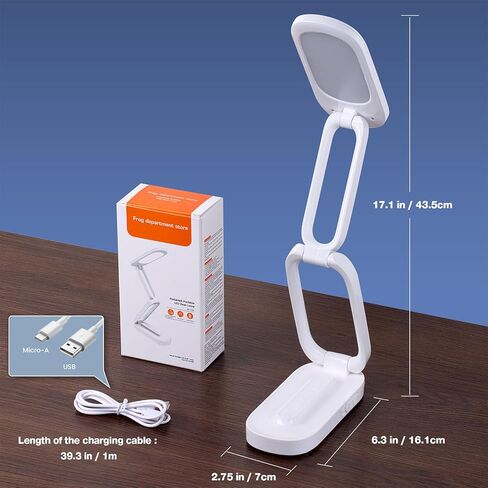 مصباح مكتب LED قابل للطي، ضوء محمول يعمل ببطارية قابلة لإعادة الشحن مع 3 مستويات سطوع، مصباح صغير قابل للتعديل 180 درجة للعناية بالعين للمكتب المنزلي والقراءة والسفر (أبيض) in Kuwait