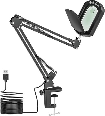 Magnifying Glass with Light and Clamp, 15X 10X Desk Rectangle Magnifying Lamp with Dust Cover, 5 Color Modes, 84 LED Lighted Magnifier Hands Free, Table Lamp with Touch Button for Repair Crafts Hobby in Kuwait