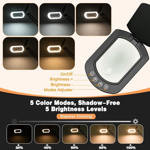 Magnifying Glass with Light and Clamp, 15X 10X Desk Rectangle Magnifying Lamp with Dust Cover, 5 Color Modes, 84 LED Lighted Magnifier Hands Free, Table Lamp with Touch Button for Repair Crafts Hobby in Kuwait