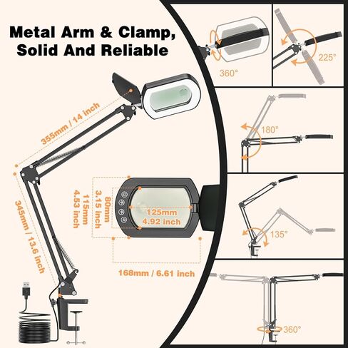 Magnifying Glass with Light and Clamp, 15X 10X Desk Rectangle Magnifying Lamp with Dust Cover, 5 Color Modes, 84 LED Lighted Magnifier Hands Free, Table Lamp with Touch Button for Repair Crafts Hobby in Kuwait