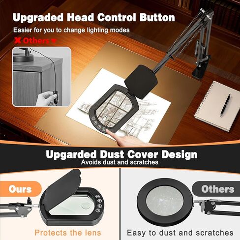 Magnifying Glass with Light and Clamp, 15X 10X Desk Rectangle Magnifying Lamp with Dust Cover, 5 Color Modes, 84 LED Lighted Magnifier Hands Free, Table Lamp with Touch Button for Repair Crafts Hobby in Kuwait