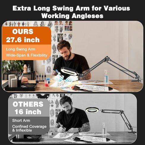 Magnifying Glass with Light and Clamp, 15X 10X Desk Rectangle Magnifying Lamp with Dust Cover, 5 Color Modes, 84 LED Lighted Magnifier Hands Free, Table Lamp with Touch Button for Repair Crafts Hobby in Kuwait