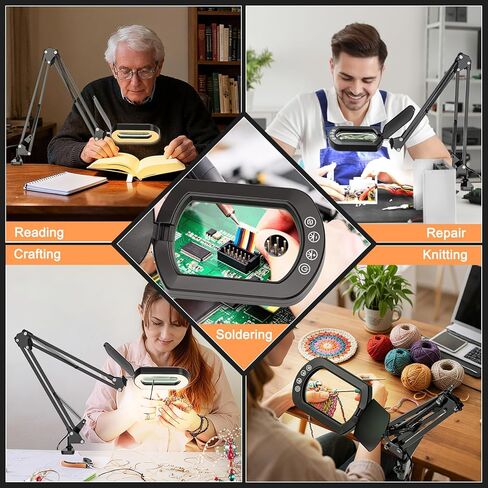 Magnifying Glass with Light and Clamp, 15X 10X Desk Rectangle Magnifying Lamp with Dust Cover, 5 Color Modes, 84 LED Lighted Magnifier Hands Free, Table Lamp with Touch Button for Repair Crafts Hobby in Kuwait