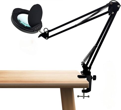 15X LED Magnifying Light, 5 Color Modes Dimmable LED Desk Lamp with Clamp, Long Arm Hands Free Desk Magnifier Light with Dust Cover for Crafts Hobby Painting Sewing Close Work in Saudi Arabia
