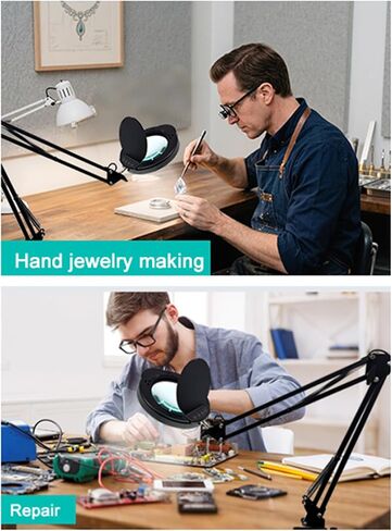 15X LED Magnifying Light, 5 Color Modes Dimmable LED Desk Lamp with Clamp, Long Arm Hands Free Desk Magnifier Light with Dust Cover for Crafts Hobby Painting Sewing Close Work in Saudi Arabia
