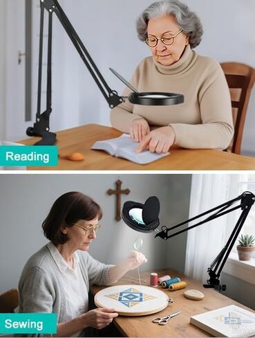 15X LED Magnifying Light, 5 Color Modes Dimmable LED Desk Lamp with Clamp, Long Arm Hands Free Desk Magnifier Light with Dust Cover for Crafts Hobby Painting Sewing Close Work in Saudi Arabia