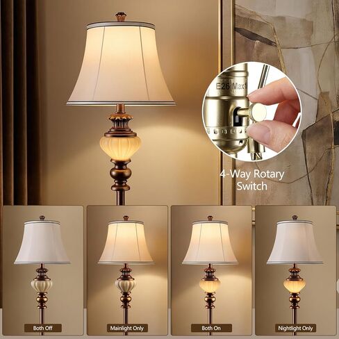 65'' Vintage Floor Lamp for Living Room, Retro Farmhouse Standing Lamp with Nightlight, Tall Lamp with Fabric Shade and Rotary Switch for Bedroom Office Dining Room Corner(LED Bulb Included) in Kuwait