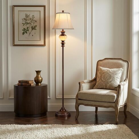 65'' Vintage Floor Lamp for Living Room, Retro Farmhouse Standing Lamp with Nightlight, Tall Lamp with Fabric Shade and Rotary Switch for Bedroom Office Dining Room Corner(LED Bulb Included) in Kuwait