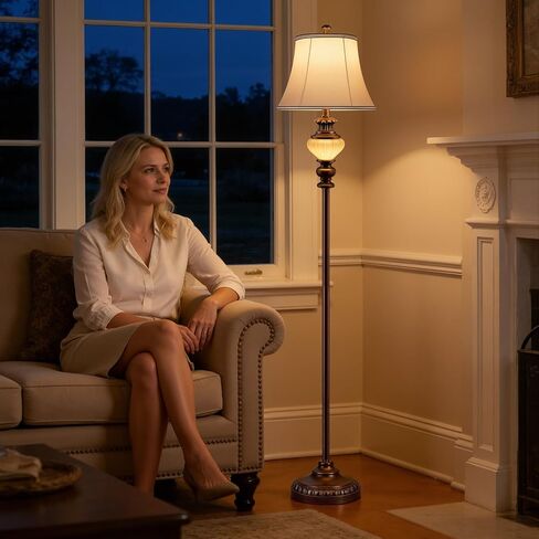 65'' Vintage Floor Lamp for Living Room, Retro Farmhouse Standing Lamp with Nightlight, Tall Lamp with Fabric Shade and Rotary Switch for Bedroom Office Dining Room Corner(LED Bulb Included) in Kuwait