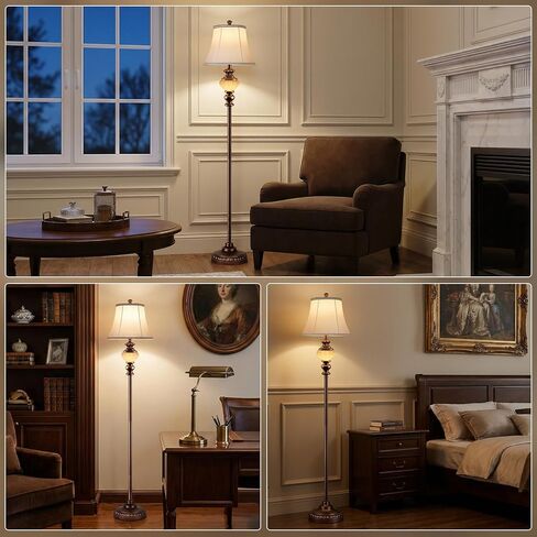 65'' Vintage Floor Lamp for Living Room, Retro Farmhouse Standing Lamp with Nightlight, Tall Lamp with Fabric Shade and Rotary Switch for Bedroom Office Dining Room Corner(LED Bulb Included) in Kuwait