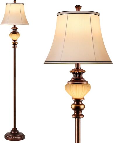65'' Vintage Floor Lamp for Living Room, Retro Farmhouse Standing Lamp with Nightlight, Tall Lamp with Fabric Shade and Rotary Switch for Bedroom Office Dining Room Corner(LED Bulb Included) in Kuwait