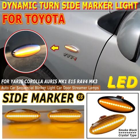 A Pair Turn Signal Blinker LED Dynamic Side Marker Light For Toyota Yaris Corolla Auris Mk1 E15 RAV4 Mk3 (White) in Saudi Arabia