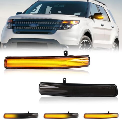 أضواء جانبية LED متتابعة مرآة ضوء إشارة الانعطاف لسيارة Ford Explorer 2011-2019، مصباح وامض بمؤشر مرآة ديناميكي وعدسة مدخنة، قطعتان in Kuwait