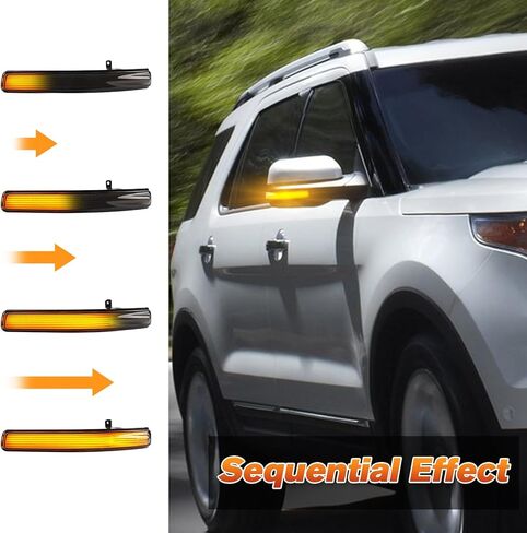 أضواء جانبية LED متتابعة مرآة ضوء إشارة الانعطاف لسيارة Ford Explorer 2011-2019، مصباح وامض بمؤشر مرآة ديناميكي وعدسة مدخنة، قطعتان in Kuwait