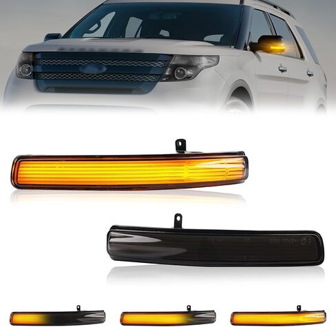 أضواء جانبية LED متتابعة مرآة ضوء إشارة الانعطاف لسيارة Ford Explorer 2011-2019، مصباح وامض بمؤشر مرآة ديناميكي وعدسة مدخنة، قطعتان in Kuwait