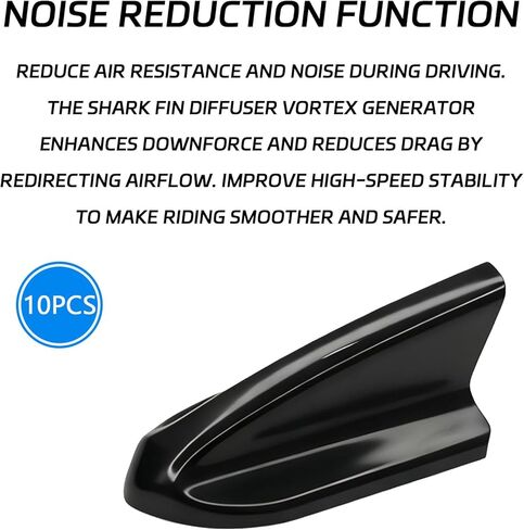 Shark Fin Diffuser Kit, Universal Air Vortex Generator Spoiler Wing for Car Roof, Noise Drag Reduction Self-Adhesive Fins Fit for Cars Trucks SUVs Car Exterior Deco Accessories (Black, 10PCS) in Kuwait