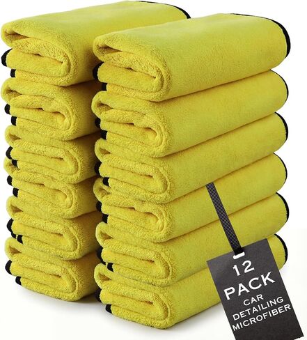 Professional Grade Premium Microfiber Towels for Cars, Yellow Gray (16 Inch x 16 Inch) (Pack of 3), Dual-Sided for Application and Buffing, 600 GSM in Saudi Arabia