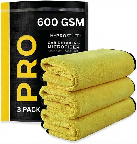 Professional Grade Premium Microfiber Towels for Cars, Yellow Gray (16 Inch x 16 Inch) (Pack of 3), Dual-Sided for Application and Buffing, 600 GSM in Saudi Arabia