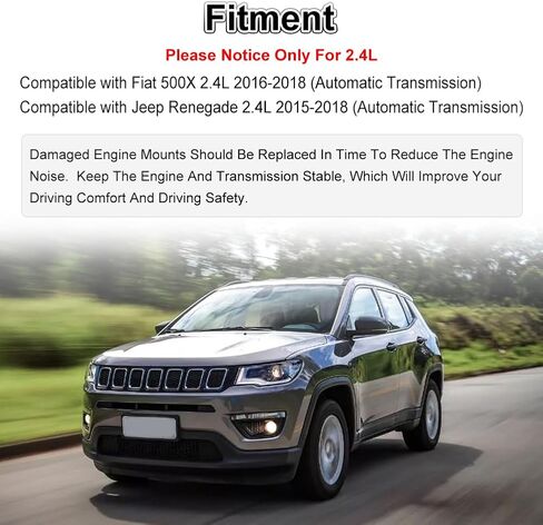 JDMON Rear Engine Motor Mount Replacement for Fiat 500X Jeep Renegade 2.4L 2015 2016 2017 2018 (Auto Trans) Compatible with 68258599AA in Saudi Arabia