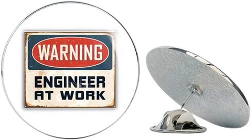 Warning Engineer at Work Vintage Metal Sign Round Metal 0.75" Lapel Pin Hat Shirt Pin Tie Tack Pinback in Saudi Arabia