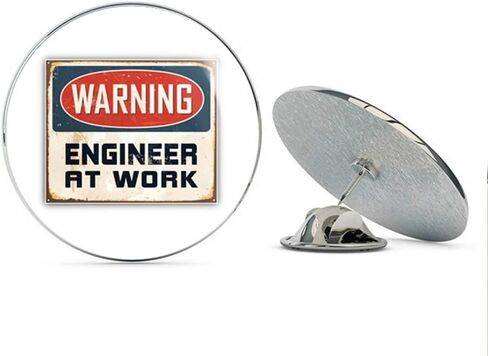 Warning Engineer at Work Vintage Metal Sign Round Metal 0.75" Lapel Pin Hat Shirt Pin Tie Tack Pinback in Saudi Arabia