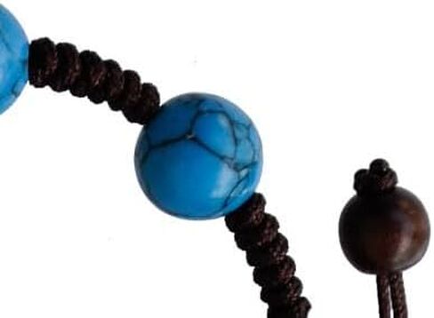 Sine Cera Turquoise/Jujube Wood 1 Decade Catholic Rosary Bracelet, Double-sided Laser Engraved Centerpiece, Adjustable Corded Design, Smooth 8mm Beads in Saudi Arabia