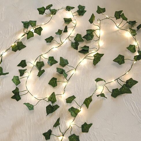 2 Pack 6.56 Ft Green Ivy Leaves Fairy String Lights Battery Operated, 40 LEDs Battery Powered Artificial Garland Plant Vine Fairy Light for Bedroom Wedding Party Holiday Patio Decor（Warm White） in Saudi Arabia