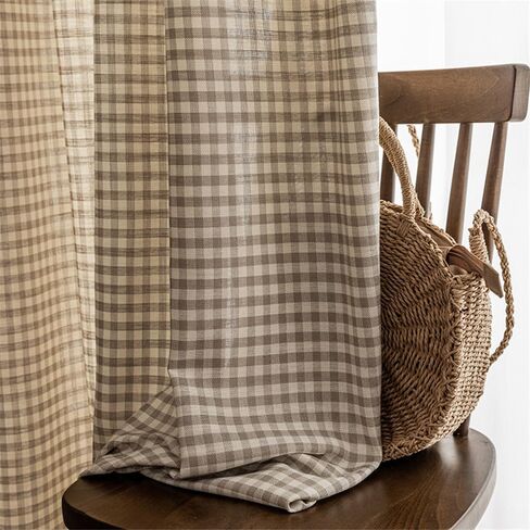 لوحتان من ستائر المزرعة المدفوعة بطول 96 بوصة من مزيج القطن والكتان وألواح ستائر من القماش القطني لغرفة المعيشة وغرفة النوم نصف ستائر جيب قضيب حجب الضوء، كل منها W52 × L96 بوصة in Kuwait