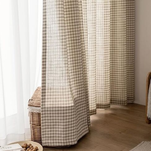 لوحتان من ستائر المزرعة المدفوعة بطول 96 بوصة من مزيج القطن والكتان وألواح ستائر من القماش القطني لغرفة المعيشة وغرفة النوم نصف ستائر جيب قضيب حجب الضوء، كل منها W52 × L96 بوصة in Kuwait