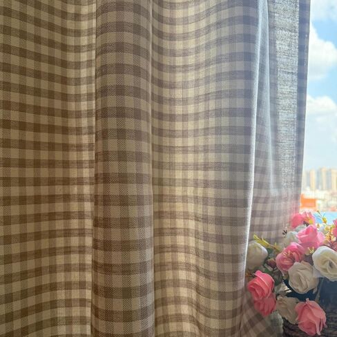 لوحتان من ستائر المزرعة المدفوعة بطول 96 بوصة من مزيج القطن والكتان وألواح ستائر من القماش القطني لغرفة المعيشة وغرفة النوم نصف ستائر جيب قضيب حجب الضوء، كل منها W52 × L96 بوصة in Kuwait