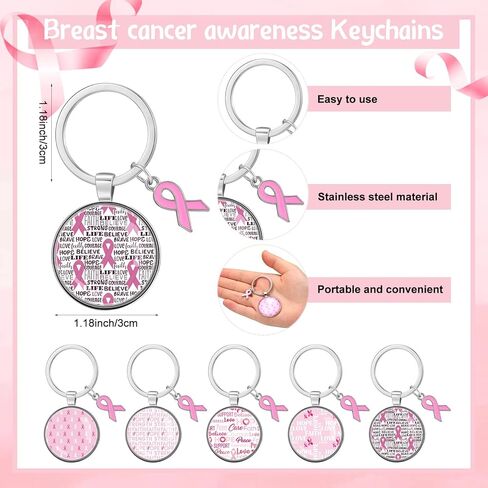 Breast Cancer Awareness Keychains Bulk Pink Ribbon Breast Cancer Awareness Accessories for Women Party Supplies in Saudi Arabia