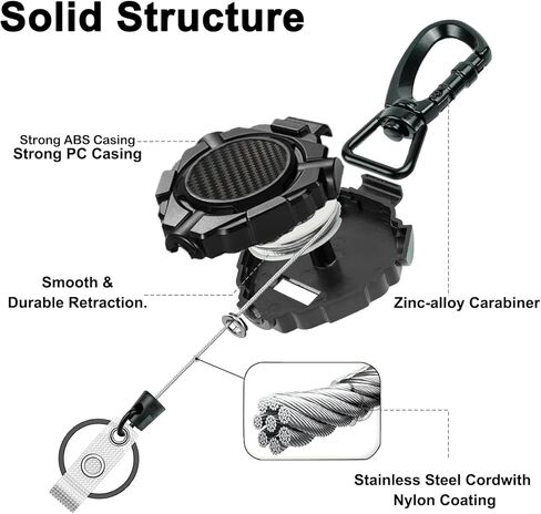 Retractable Keychain with Belt Clip, Heavy Duty Retractable Badge Holders with Carbon Fiber Front, Badge Reels Retractable with Key Ring and 31.8" Steel Cord in Kuwait