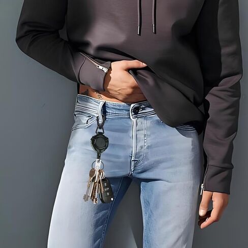 Retractable Keychain with Belt Clip, Heavy Duty Retractable Badge Holders with Carbon Fiber Front, Badge Reels Retractable with Key Ring and 31.8" Steel Cord in Kuwait