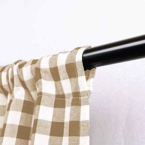 ستائر مزرعة منسوجة من اتجاهات ديكور المطبخ، ستارة منقوشة بافلو، تصميم مربعات من القماش القطني الكلاسيكي الريفي، ديكور مزرعة، معالجة ستائر النوافذ (رمادي داكن، ظل مربوط) in Kuwait