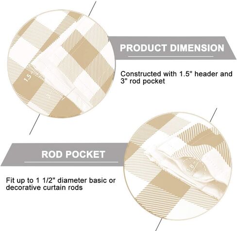 ستائر مزرعة منسوجة من اتجاهات ديكور المطبخ، ستارة منقوشة بافلو، تصميم مربعات من القماش القطني الكلاسيكي الريفي، ديكور مزرعة، معالجة ستائر النوافذ (رمادي داكن، ظل مربوط) in Kuwait