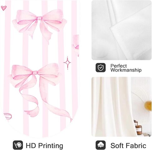 Coxila Pink Bow Kitchen Valance Curtain for Window 52 x 18 Inch Rod Pocket Kids Cute Girls Girly White Princess Pastel Coquette Preppy Small Short Bedroom Living Room Bathroom Home Decor 1 Panel Drape in Saudi Arabia