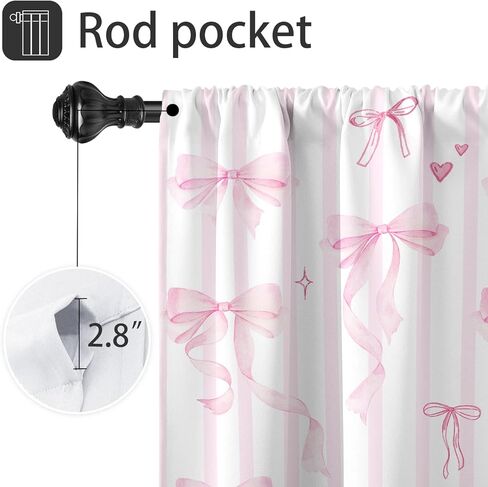 Coxila Pink Bow Kitchen Valance Curtain for Window 52 x 18 Inch Rod Pocket Kids Cute Girls Girly White Princess Pastel Coquette Preppy Small Short Bedroom Living Room Bathroom Home Decor 1 Panel Drape in Saudi Arabia