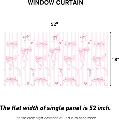 Coxila Pink Bow Kitchen Valance Curtain for Window 52 x 18 Inch Rod Pocket Kids Cute Girls Girly White Princess Pastel Coquette Preppy Small Short Bedroom Living Room Bathroom Home Decor 1 Panel Drape in Saudi Arabia