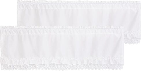 White Lace Ruffle Window Curtain Valances Set of 2, Handmade Ruched Kitchen Valance with Lace Trim, Farmhouse Country Decorative Window Treatment for Bedroom Living Room Bathroom, 52 x 18 Inch in Saudi Arabia