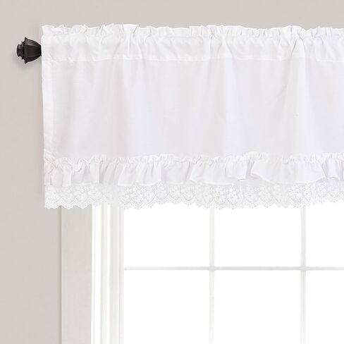 White Lace Ruffle Window Curtain Valances Set of 2, Handmade Ruched Kitchen Valance with Lace Trim, Farmhouse Country Decorative Window Treatment for Bedroom Living Room Bathroom, 52 x 18 Inch in Saudi Arabia