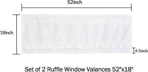White Lace Ruffle Window Curtain Valances Set of 2, Handmade Ruched Kitchen Valance with Lace Trim, Farmhouse Country Decorative Window Treatment for Bedroom Living Room Bathroom, 52 x 18 Inch in Saudi Arabia