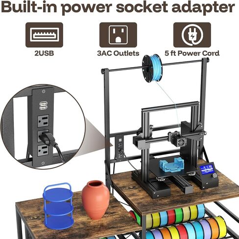 طاولة طابعة Aquzee ثلاثية الأبعاد مع مساحة تخزين للشعيرات، حامل طابعة ثلاثية الأبعاد W51*D23.6، رف تخزين للطابعة ثلاثية الأبعاد للخدمة الشاقة، منفذ طاقة واحد للطباعة ثلاثية الأبعاد، استوديو ورشة العمل المكتبية، لملحقات الطابعة ثلاثية الأبعاد in Kuwait