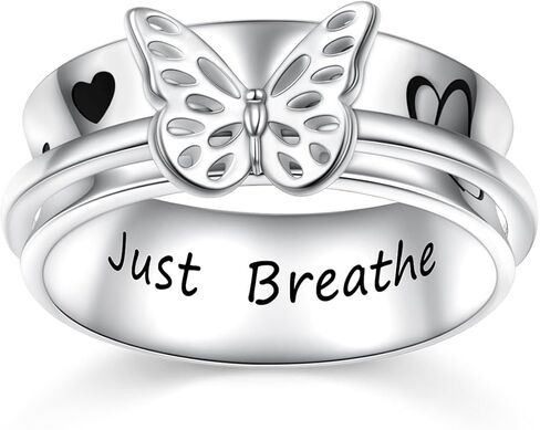 Sterling Silver Spinner Ring Butterfly Rings for Women, Vintage Wide Band Fidget Ring for Anxiety Relieve Stress Gift for Women in Kuwait