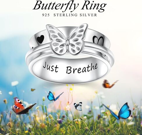 Sterling Silver Spinner Ring Butterfly Rings for Women, Vintage Wide Band Fidget Ring for Anxiety Relieve Stress Gift for Women in Kuwait