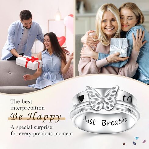 Sterling Silver Spinner Ring Butterfly Rings for Women, Vintage Wide Band Fidget Ring for Anxiety Relieve Stress Gift for Women in Kuwait