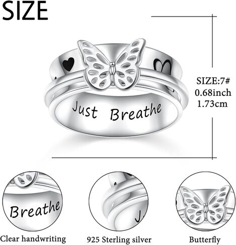 Sterling Silver Spinner Ring Butterfly Rings for Women, Vintage Wide Band Fidget Ring for Anxiety Relieve Stress Gift for Women in Kuwait