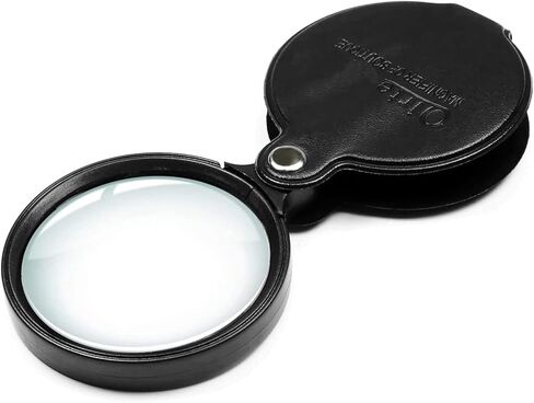 10x Small Pocket Magnifier Glass, Qirte Mini Folding Magnifying Lenses with Rotating Protective Leather Sheath for Seniors Reading, Inspection, Kids for Exploration, Elder Gift, 2 3/8'' Lens Size in Saudi Arabia