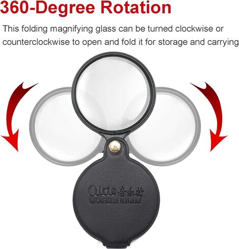 10x Small Pocket Magnifier Glass, Qirte Mini Folding Magnifying Lenses with Rotating Protective Leather Sheath for Seniors Reading, Inspection, Kids for Exploration, Elder Gift, 2 3/8'' Lens Size in Saudi Arabia