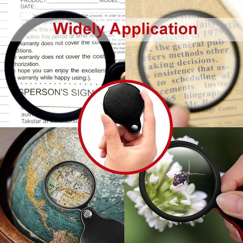 10x Small Pocket Magnifier Glass, Qirte Mini Folding Magnifying Lenses with Rotating Protective Leather Sheath for Seniors Reading, Inspection, Kids for Exploration, Elder Gift, 2 3/8'' Lens Size in Saudi Arabia