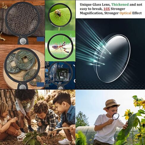 10x Small Pocket Magnifier Glass, Qirte Mini Folding Magnifying Lenses with Rotating Protective Leather Sheath for Seniors Reading, Inspection, Kids for Exploration, Elder Gift, 2 3/8'' Lens Size in Saudi Arabia